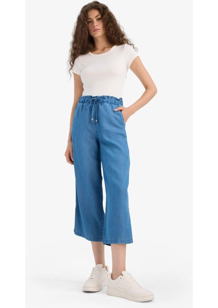 Pull On Culotte Yüksek Beli Lastikli Tensel Yıkamalı İnce Jean Pantolon D8241AX25SM