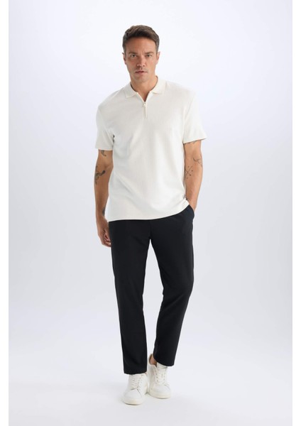 Regular Fit Polo Yaka Yarım Fermuarlı Kısa Kollu Tişört D7227AX25SP