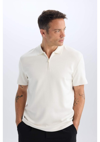 Regular Fit Polo Yaka Yarım Fermuarlı Kısa Kollu Tişört D7227AX25SP