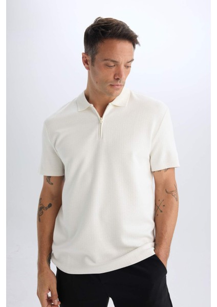 Regular Fit Polo Yaka Yarım Fermuarlı Kısa Kollu Tişört D7227AX25SP