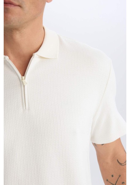Regular Fit Polo Yaka Yarım Fermuarlı Kısa Kollu Tişört D7227AX25SP