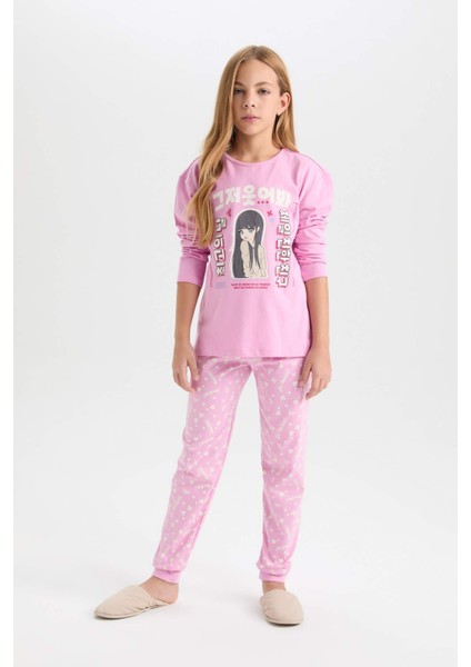 Kız Çocuk Pijama Takımı Baskılı Uzun Kollu Üst Uzun Alt D8191A8NS