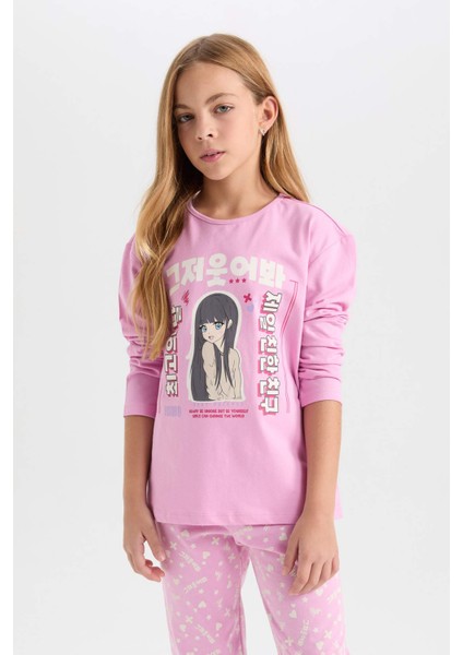 Kız Çocuk Pijama Takımı Baskılı Uzun Kollu Üst Uzun Alt D8191A8NS