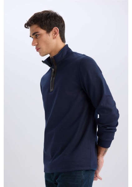 Regular Fit Dik Yaka Yarım Fermuarlı Basic Düz Sweatshirt D7226AX25SP