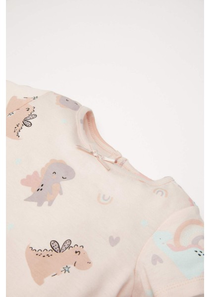 Kız Bebek Pijama Takımı Dinozor Baskılı Kısa Kollu Penye Üst Beli Lastikli Şort D8295A5NS