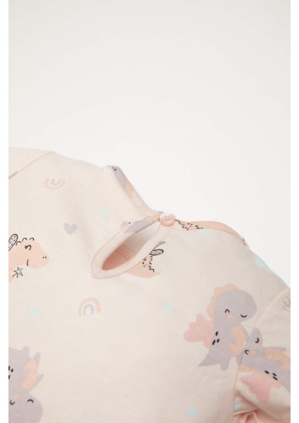 Kız Bebek Pijama Takımı Dinozor Baskılı Kısa Kollu Penye Üst Beli Lastikli Şort D8295A5NS