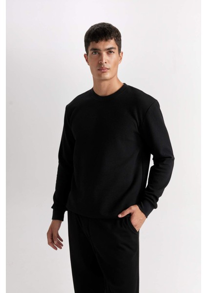 Regular Fit Bisiklet Yaka Jakarlı Sweatshirt