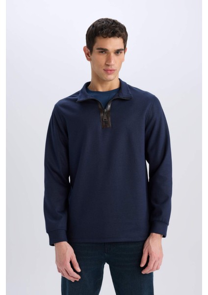 Regular Fit Dik Yaka Yarım Fermuarlı Basic Düz Sweatshirt D7226AX25SP