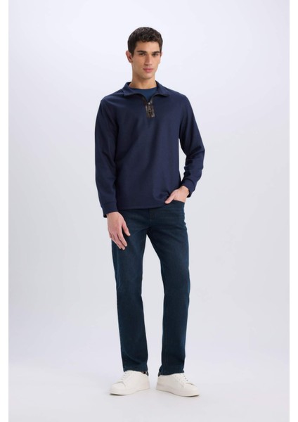 Regular Fit Dik Yaka Yarım Fermuarlı Basic Düz Sweatshirt D7226AX25SP