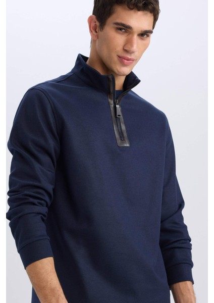 Regular Fit Dik Yaka Yarım Fermuarlı Basic Düz Sweatshirt D7226AX25SP
