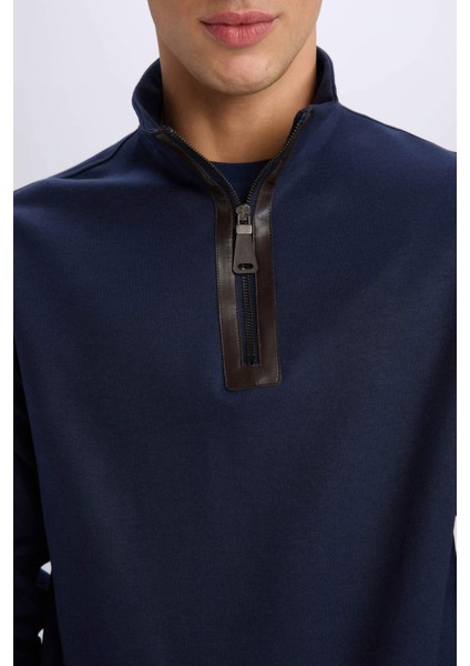 Regular Fit Dik Yaka Yarım Fermuarlı Basic Düz Sweatshirt D7226AX25SP