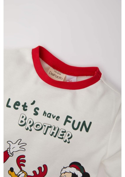 Erkek Bebek Disney Mickey & Minnie Yılbaşı Temalı Pijama Takımı Uzun Kollu Üst Beli Lastikli Uzun Alt D7141A524WN