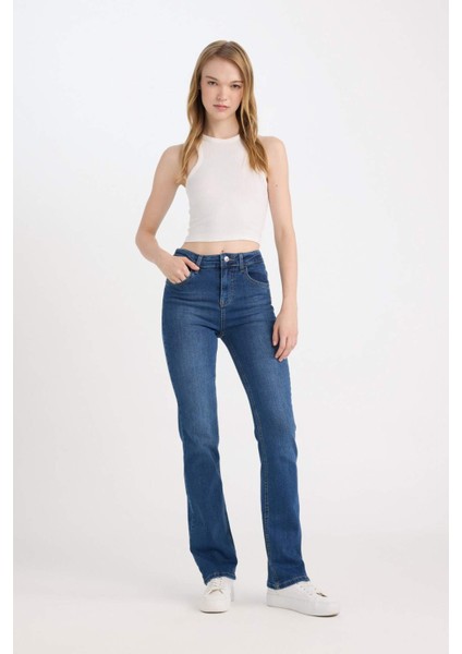 Bootcut Normal Bel Cepli Uzun Jean Yıkamalı Pantolon D5527AX24WN