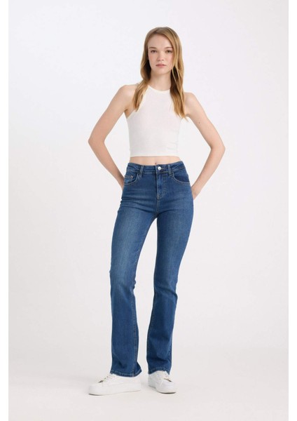 Bootcut Normal Bel Cepli Uzun Jean Yıkamalı Pantolon D5527AX24WN