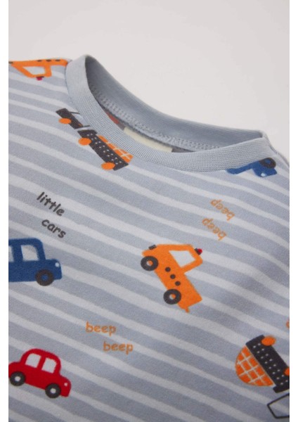 Erkek Bebek Pijama Takımı Araç Baskılı Uzun Kollu Üst Beli Lastikli Uzun Alt D7154A524WN