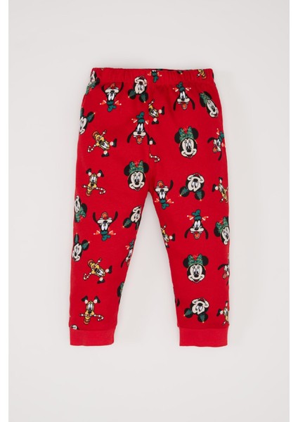 Kız Bebek Disney Mickey & Minnie Yılbaşı Temalı Pijama Takımı Uzun Kollu Üst Beli Lastikli Alt