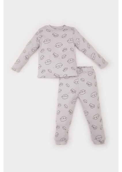 Erkek Bebek Pijama Takımı Fitilli Kaşkorse Desenli Uzun Kollu Üst Beli Lastikli Uzun Alt D7148A524WN