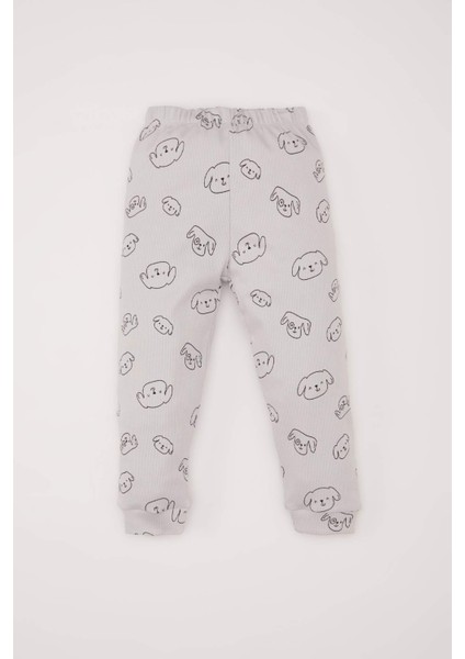 Erkek Bebek Pijama Takımı Fitilli Kaşkorse Desenli Uzun Kollu Üst Beli Lastikli Uzun Alt D7148A524WN