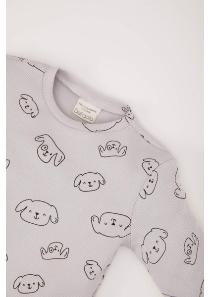 Erkek Bebek Pijama Takımı Fitilli Kaşkorse Desenli Uzun Kollu Üst Beli Lastikli Uzun Alt D7148A524WN