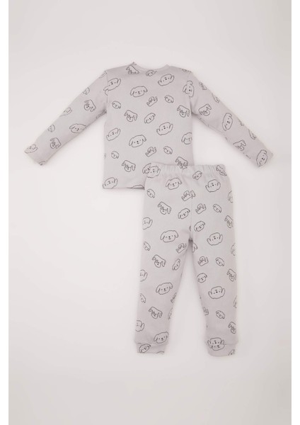 Erkek Bebek Pijama Takımı Fitilli Kaşkorse Desenli Uzun Kollu Üst Beli Lastikli Uzun Alt D7148A524WN