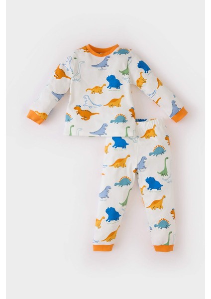 Erkek Bebek Pijama Takımı Dinazor Baskılı Uzun Kollu Üst Beli Lastikli Uzun Alt D7155A524WN