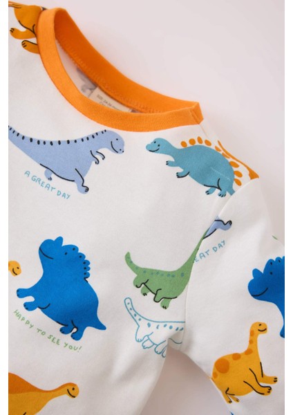 Erkek Bebek Pijama Takımı Dinazor Baskılı Uzun Kollu Üst Beli Lastikli Uzun Alt D7155A524WN