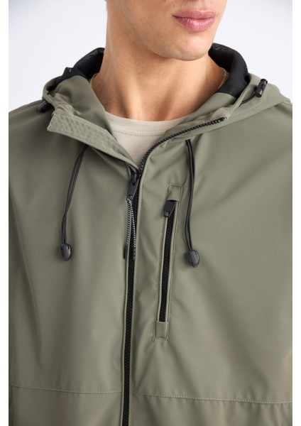 Su İtici Regular Fit Kapüşonlu Fermuarlı Cepli Mevsimlik Baharlık Yağmurluk Mont D7883AX25SP