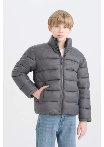 Erkek Çocuk Su Geçirmez Fermuarlı Cepli Basic Düz Şişme Mont D5900A825SP