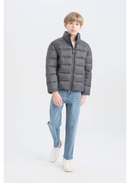 Erkek Çocuk Su Geçirmez Fermuarlı Cepli Basic Düz Şişme Mont D5900A825SP