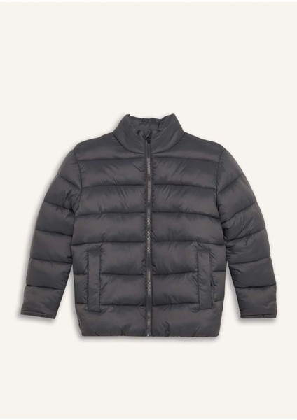 Erkek Çocuk Su Geçirmez Fermuarlı Cepli Basic Düz Şişme Mont D5900A825SP