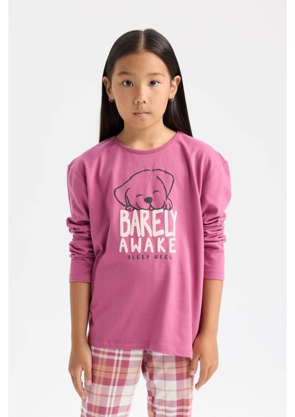 Kız Çocuk Pijama Takımı Baskılı Uzun Kollu Üst Beli Lastikli Uzun Alt D7740A824WN