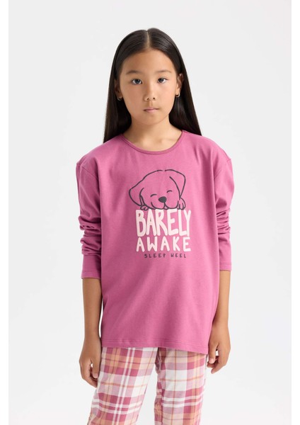 Kız Çocuk Pijama Takımı Baskılı Uzun Kollu Üst Beli Lastikli Uzun Alt D7740A824WN