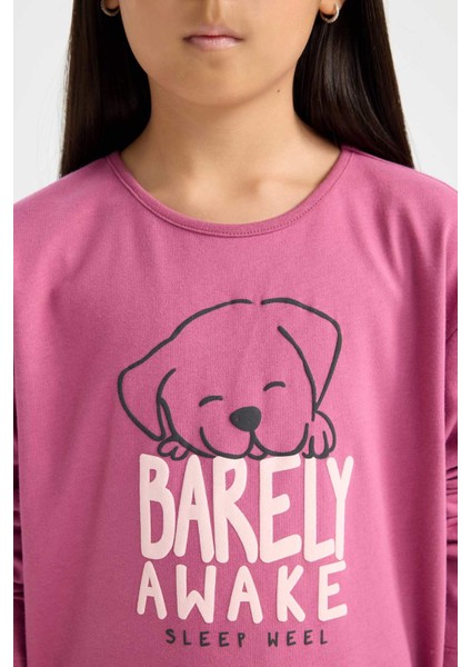 Kız Çocuk Pijama Takımı Baskılı Uzun Kollu Üst Beli Lastikli Uzun Alt D7740A824WN
