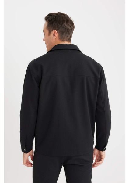 Relax Fit Polo Yaka Çıtçıtlı Cepli Gömlek Ceket D7281AX25SP