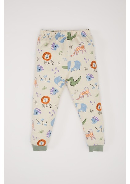 Erkek Bebek Pijama Takımı Safari Baskılı Uzun Kollu Üst Beli Lastikli Uzun Alt D7153A524WN