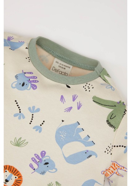 Erkek Bebek Pijama Takımı Safari Baskılı Uzun Kollu Üst Beli Lastikli Uzun Alt D7153A524WN