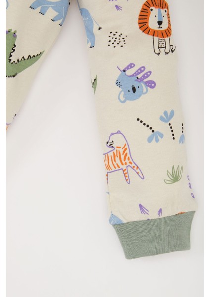 Erkek Bebek Pijama Takımı Safari Baskılı Uzun Kollu Üst Beli Lastikli Uzun Alt D7153A524WN