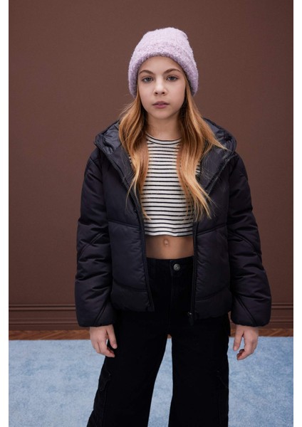 Kız Çocuk Su Geçirmez Kapüşonlu Fermuarlı Cepli Şişme Mont D6928A825SP