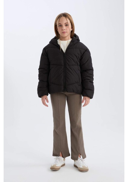 Kız Çocuk Su Geçirmez Kapüşonlu Fermuarlı Cepli Şişme Mont D6928A825SP