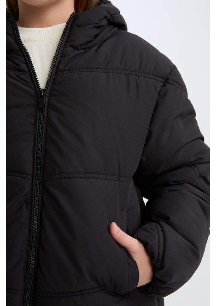 Kız Çocuk Su Geçirmez Kapüşonlu Fermuarlı Cepli Şişme Mont D6928A825SP