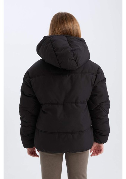 Kız Çocuk Su Geçirmez Kapüşonlu Fermuarlı Cepli Şişme Mont D6928A825SP