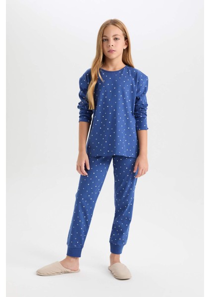 Kız Çocuk Pijama Takım Desenli Uzun Kollu Üst Beli Lastikli Uzun Alt D7746A824WN