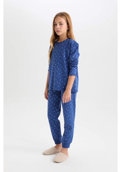 Kız Çocuk Pijama Takım Desenli Uzun Kollu Üst Beli Lastikli Uzun Alt D7746A824WN