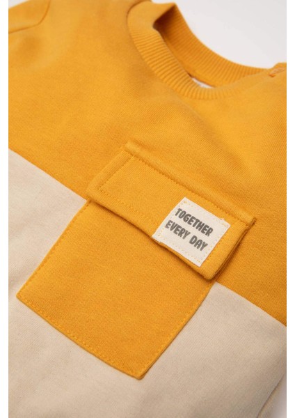 Erkek Bebek %100 Pamuk Bisiklet Yaka Renk Bloklu İçi Yumuşak Tüylü Sweatshirt A9753A524Wn