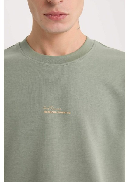 Loose Fit Bisiklet Yaka Baskılı Ağır Kumaş Tişört D8462AX25SP