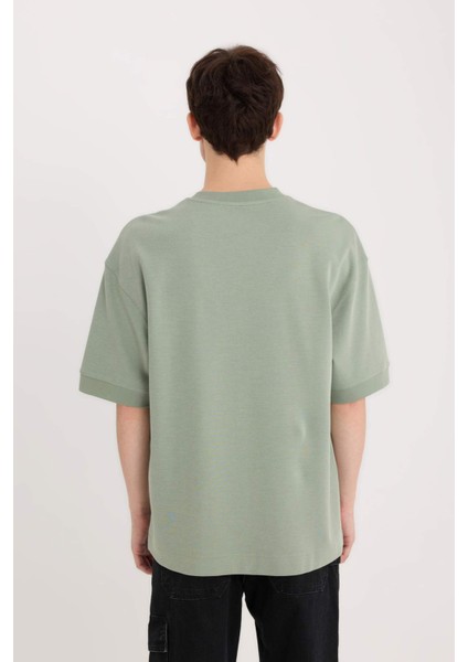 Loose Fit Bisiklet Yaka Baskılı Ağır Kumaş Tişört D8462AX25SP