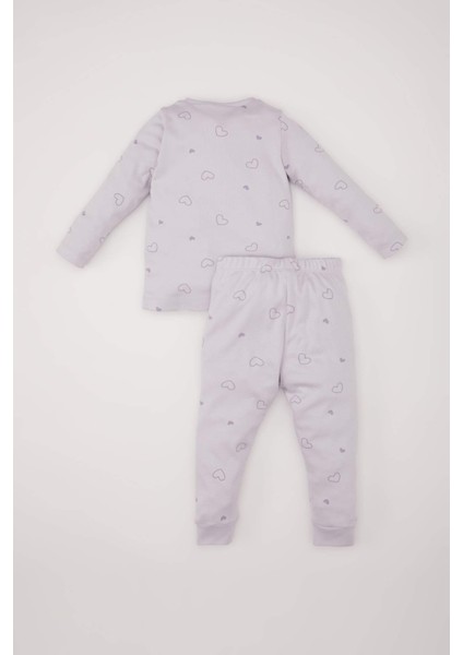Kız Bebek Pijama Takımı Tavşan Baskılı Uzun Kollu Üst Beli Lastikli Uzun Alt