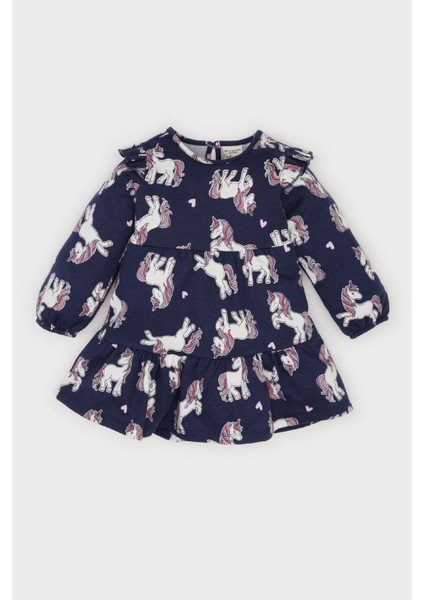 Kız Bebek Unicorn Baskılı Uzun Kollu Sweat Elbise D5632A524WN