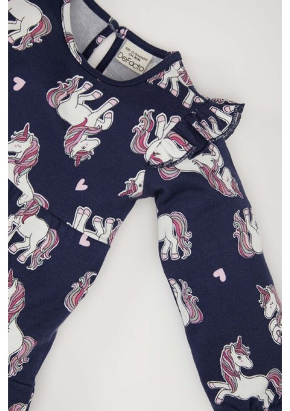 Kız Bebek Unicorn Baskılı Uzun Kollu Sweat Elbise D5632A524WN