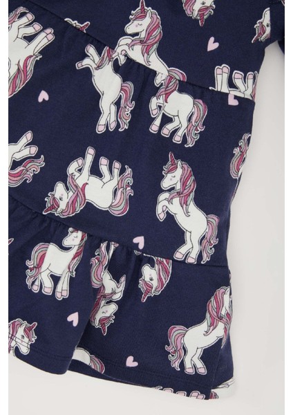 Kız Bebek Unicorn Baskılı Uzun Kollu Sweat Elbise D5632A524WN